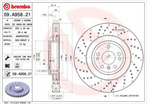 Тормозной диск 09.A958.21 BREMBO