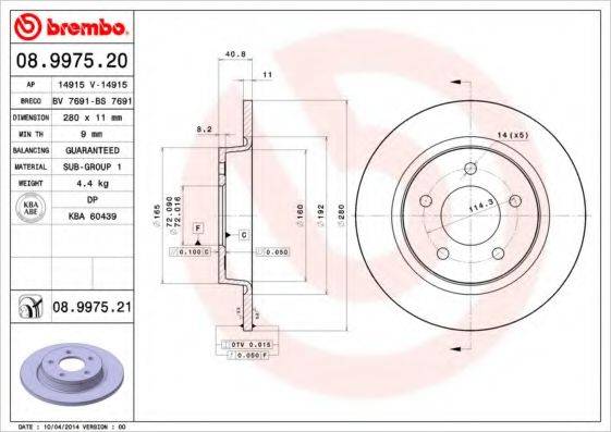 Тормозной диск 08.9975.20 BREMBO