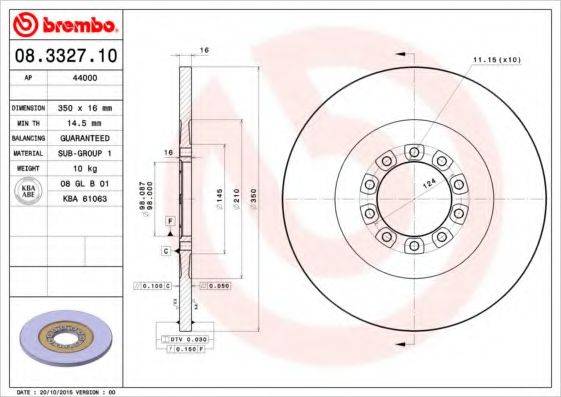 Тормозной диск 08.3327.10 BREMBO