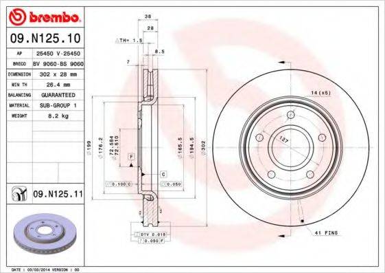 Тормозной диск 09.N125.10 BREMBO