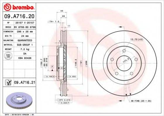 Тормозной диск 09.A716.21 BREMBO