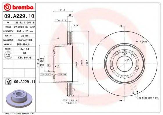 Тормозной диск 09.A229.10 BREMBO