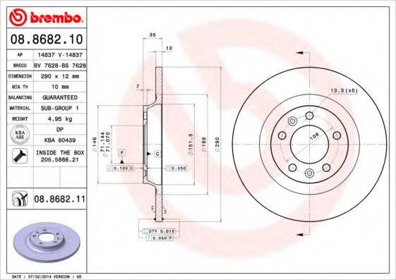 Тормозной диск 08.8682.11 BREMBO