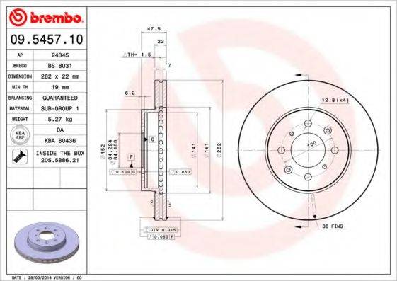 Тормозной диск 09.5457.10 BREMBO