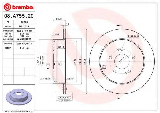 Тормозной диск 08.A755.20 BREMBO