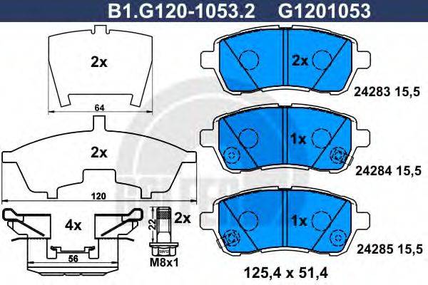 Комплект тормозных колодок, дисковый тормоз B1.G120-1053.2 GALFER