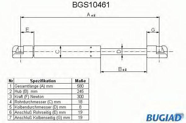 Газовая пружина, крышка багажник BGS10461 BUGIAD