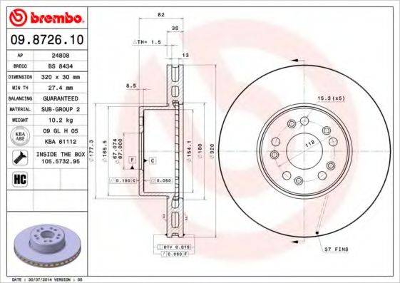 Тормозной диск 09.8726.10 BREMBO