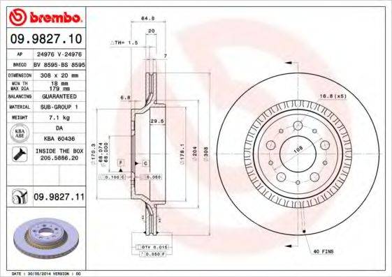 Тормозной диск 09.9827.11 BREMBO