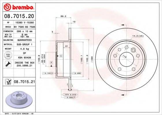 Тормозной диск 08.7015.21 BREMBO