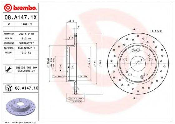 Тормозной диск 08.A147.1X BREMBO