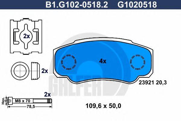 Комплект тормозных колодок, дисковый тормоз B1.G102-0518.2 GALFER