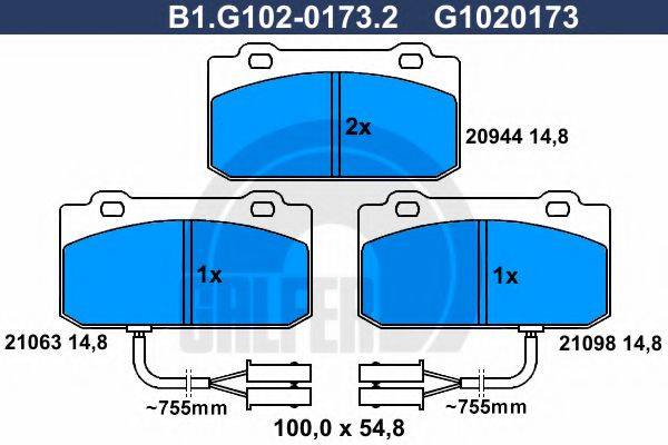 Комплект тормозных колодок, дисковый тормоз B1.G102-0173.2 GALFER