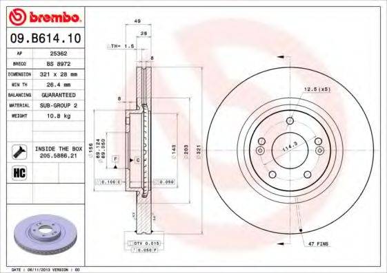 Тормозной диск 09.B614.10 BREMBO