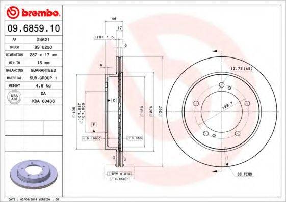 Тормозной диск 09.6859.10 BREMBO