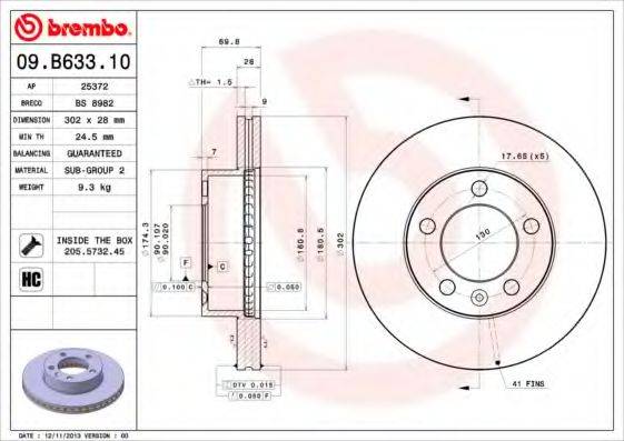 Тормозной диск 09.B633.10 BREMBO