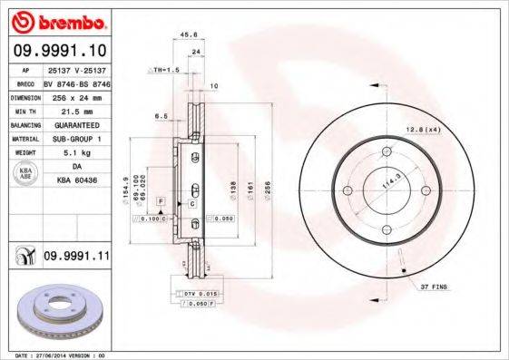 Тормозной диск 09.9991.10 BREMBO