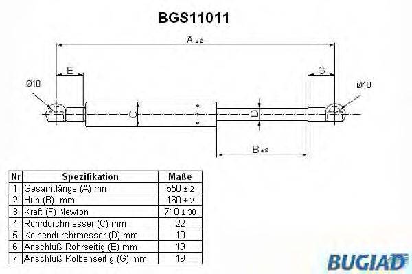 Газовая пружина, крышка багажник BGS11011 BUGIAD