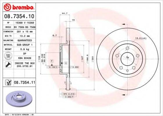 Тормозной диск 08.7354.10 BREMBO