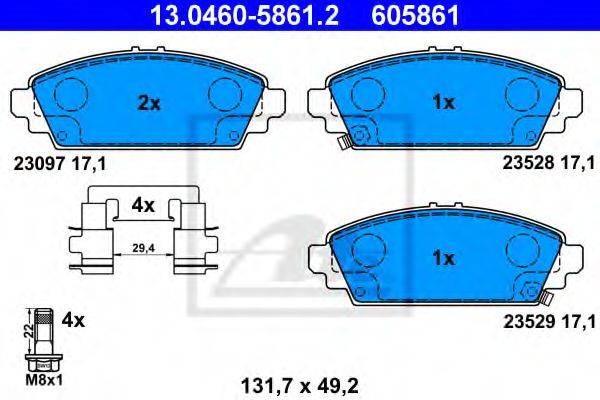 Комплект тормозных колодок, дисковый тормоз 13.0460-5861.2 ATE
