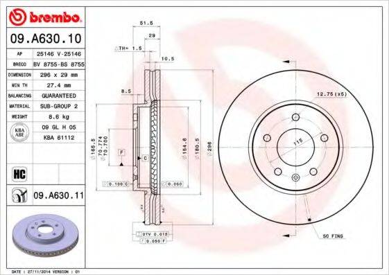 Тормозной диск 09.A630.10 BREMBO