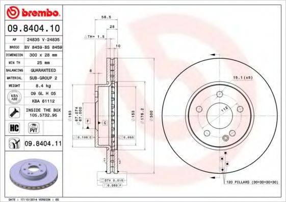 Тормозной диск 09.8404.10 BREMBO