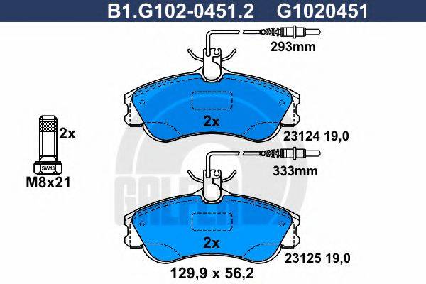 Комплект тормозных колодок, дисковый тормоз B1.G102-0451.2 GALFER