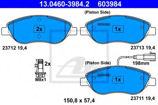 Комплект тормозных колодок, дисковый тормоз 13.0460-3984.2 ATE