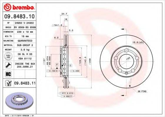 Тормозной диск 09.8483.10 BREMBO