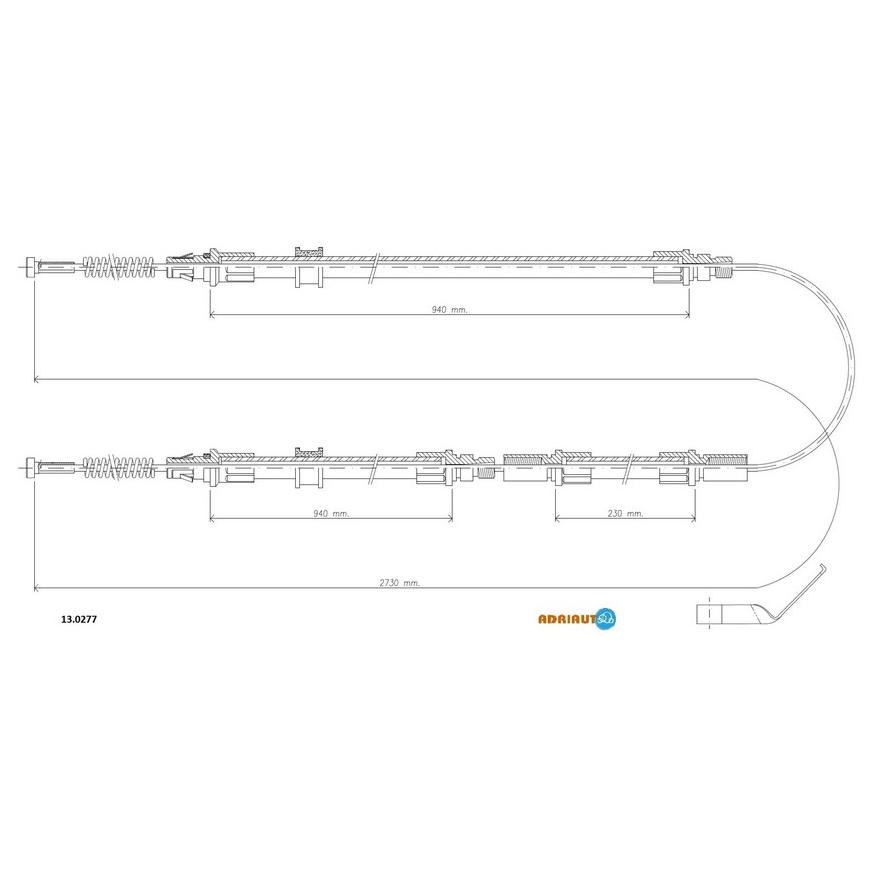 Трос стояночного тормоза задний левый/правый 2730mm/950mm/950mm/235mm