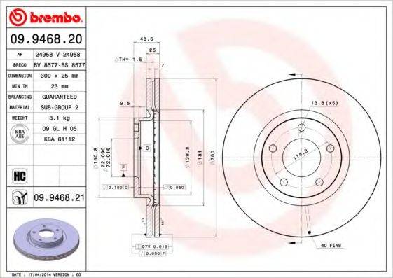 Тормозной диск 09.9468.20 BREMBO