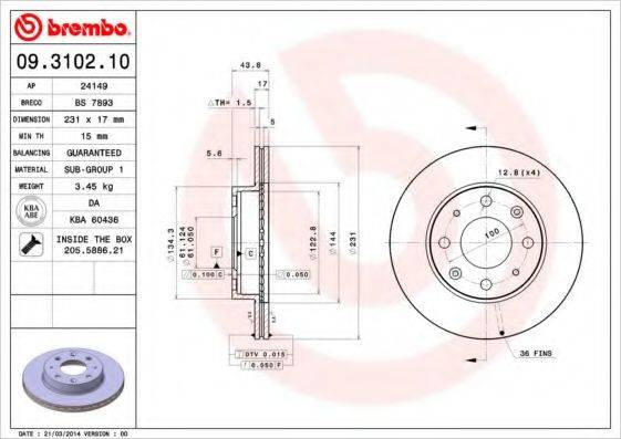 Тормозной диск BS 7893 BRECO