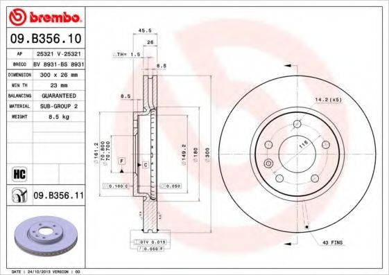 Тормозной диск 09.B356.11 BREMBO