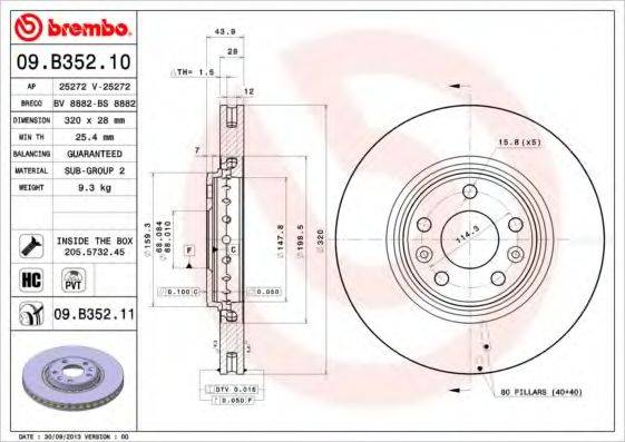 Тормозной диск 09.B352.11 BREMBO