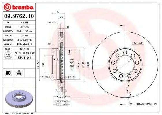 Тормозной диск 09.9762.10 BREMBO