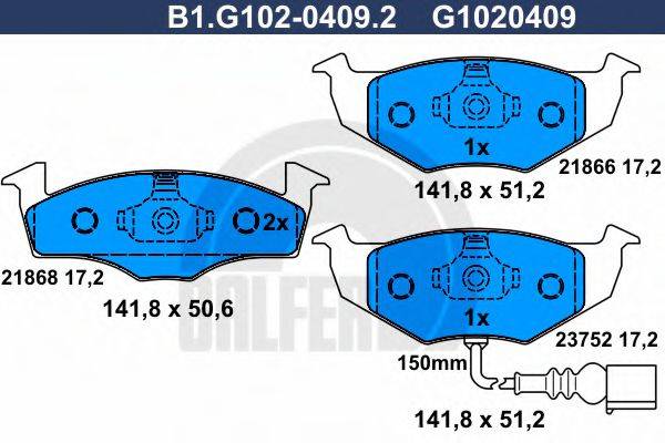 Комплект тормозных колодок, дисковый тормоз B1.G102-0409.2 GALFER