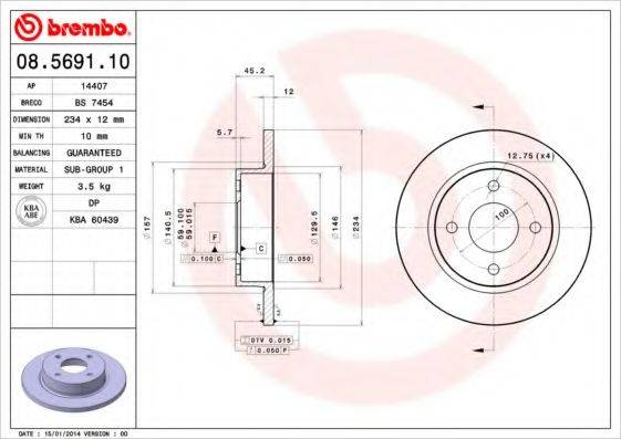 Тормозной диск 08.5691.10 BREMBO