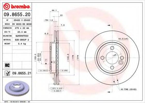 Тормозной диск 09.8655.21 BREMBO