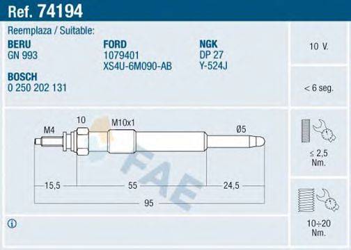 Свеча накаливания 74194 FAE