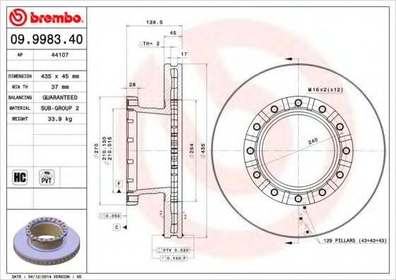 Тормозной диск 09.9983.40 BREMBO