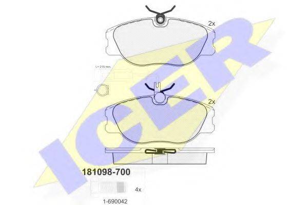 Комплект тормозных колодок, дисковый тормоз 181098-700 ICER