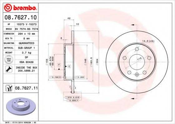 Тормозной диск 08.7627.11 BREMBO