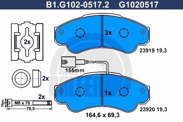 Комплект тормозных колодок, дисковый тормоз B1.G102-0517.2 GALFER