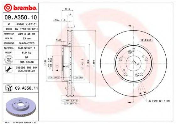 Тормозной диск 09.A350.10 BREMBO