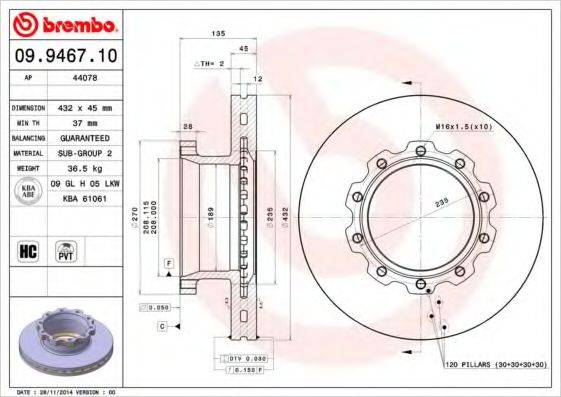 Тормозной диск 09.9467.10 BREMBO