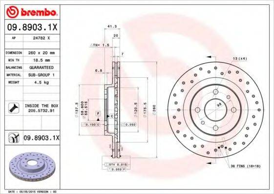 Тормозной диск 09.8903.1X BREMBO