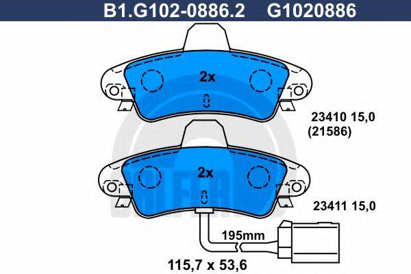 Комплект тормозных колодок, дисковый тормоз B1.G102-0886.2 GALFER