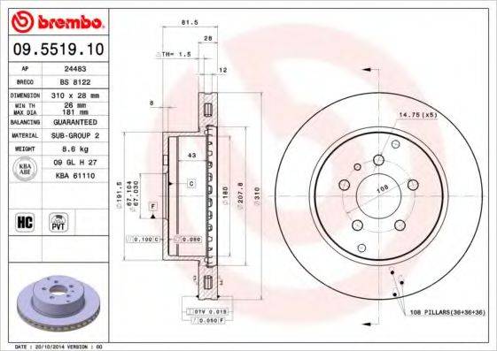 Тормозной диск 09.5519.10 BREMBO