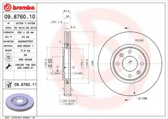 Тормозной диск 09.8760.10 BREMBO