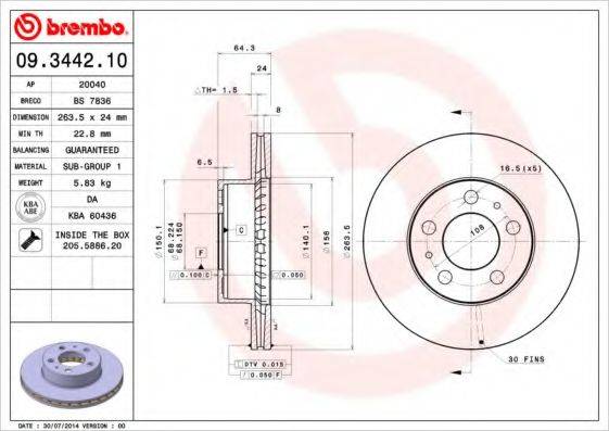 Тормозной диск 09.3442.10 BREMBO